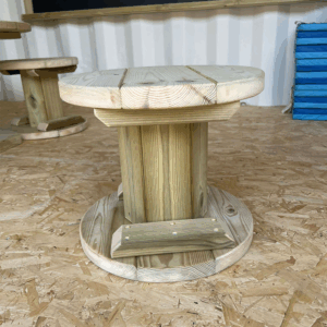Outdoor Wooden Drum Table and Seating Stools