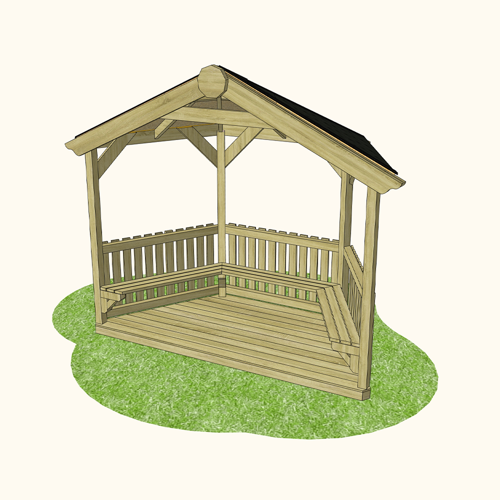 Hexagonal Half Outdoor Classroom (Canopy, Sides & Seating & Base)