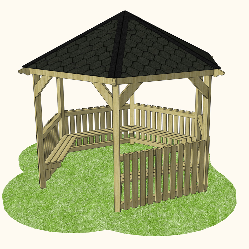 Hexagonal Outdoor Classroom (Canopy, Sides & Seating)