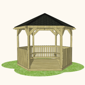Hexagonal Outdoor Classroom with (Canopy, Sides, Seating & Base)