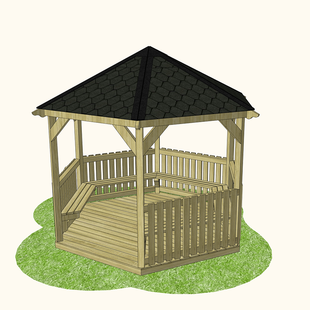 Hexagonal Outdoor Classroom with (Canopy, Sides, Seating & Base)