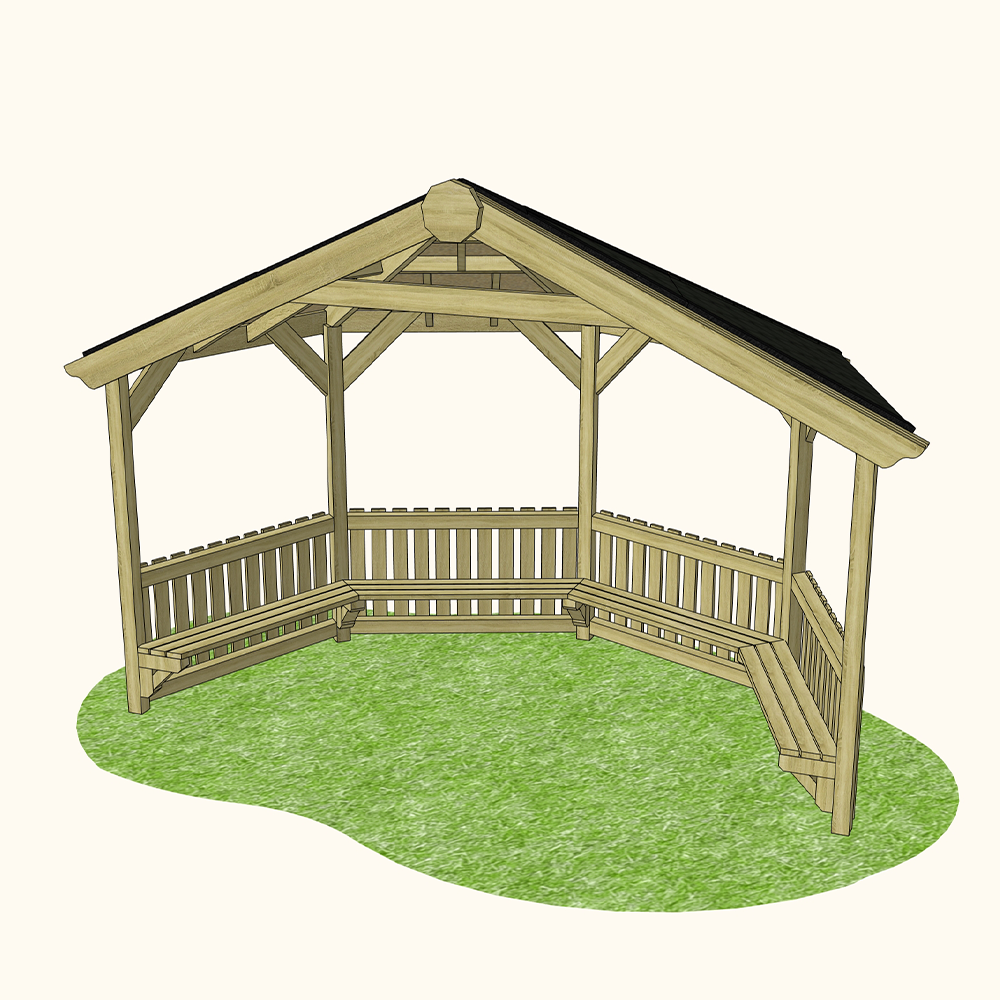 Octagonal Half Outdoor Classroom (Canopy, Sides & Seating)